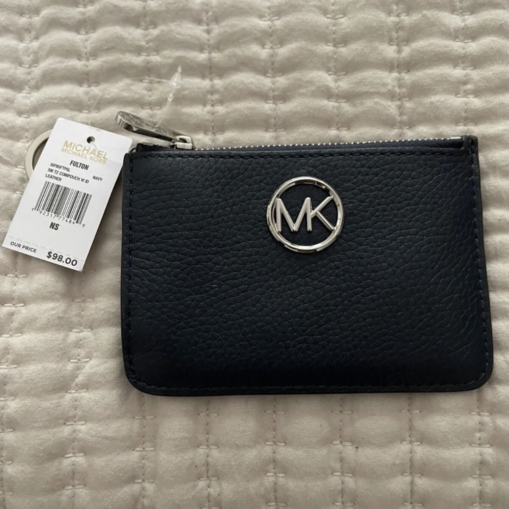 NWT MICHAEL KORS FULTON ID MINI WALLET NAVY